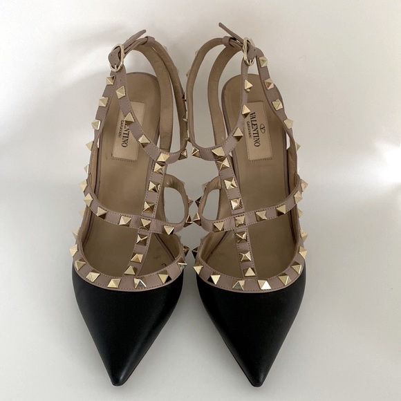 Valentino Rockstud Leather Sling Back Shoes Heels - Picture 1 of 15